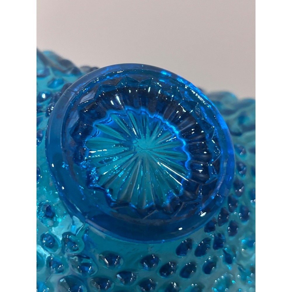 Vintage Fenton Hobnail Blue Glass Basket Ruffled Edge Crimped Candy Dish 7 inch - Picture 6 of 9